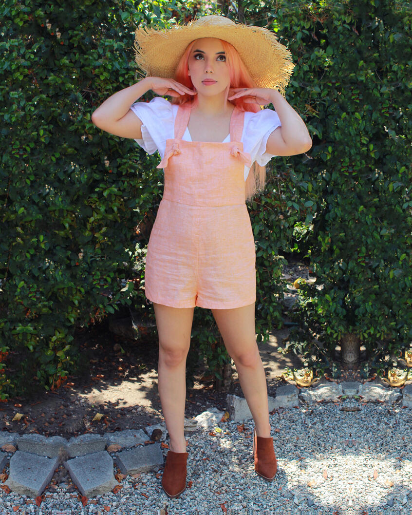CutSew // Playsuit | Lightweight linen romper with a cotton, puff sleeve crop top